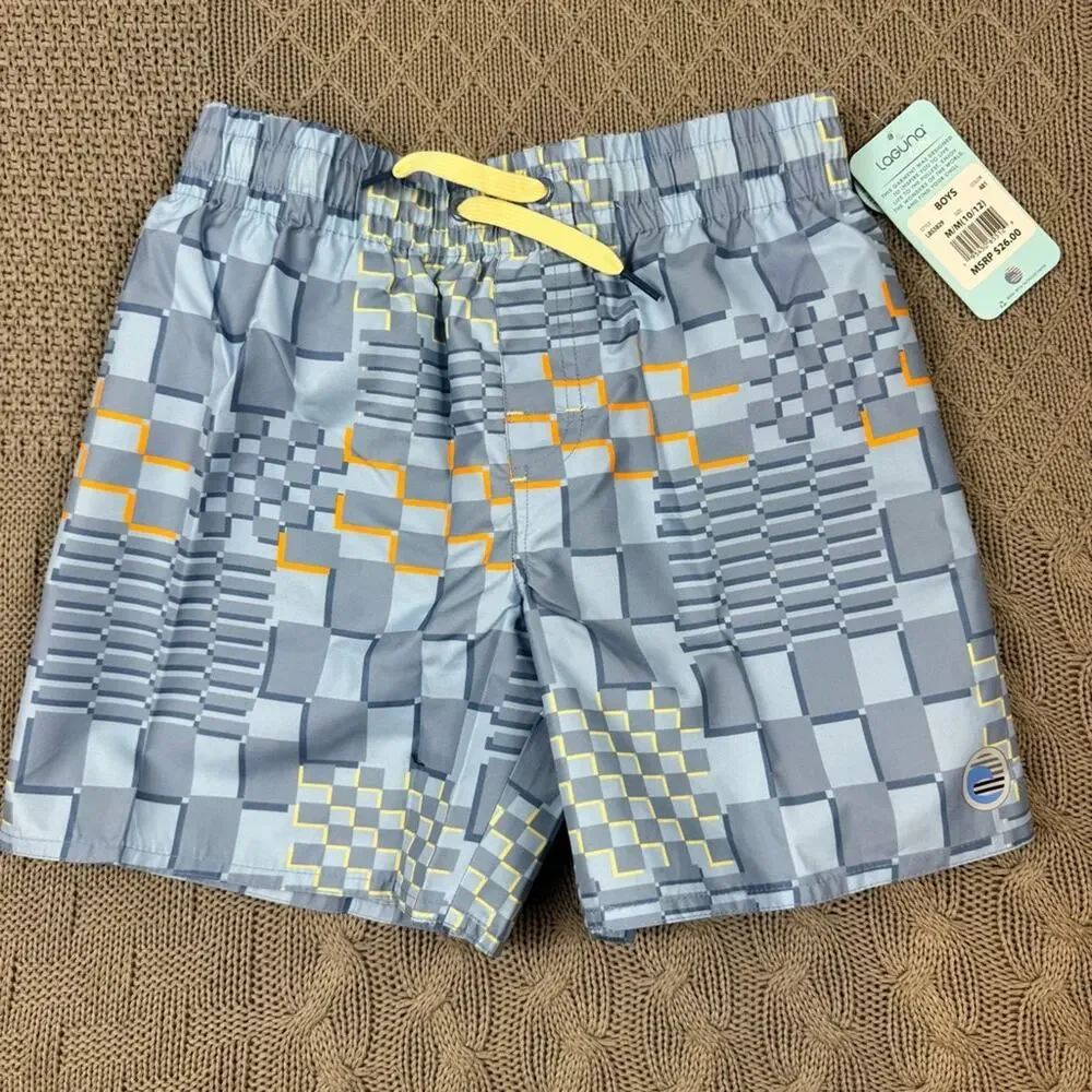 Laguna Boys Geometric Patterned Swim Trunk Shorts 10/12